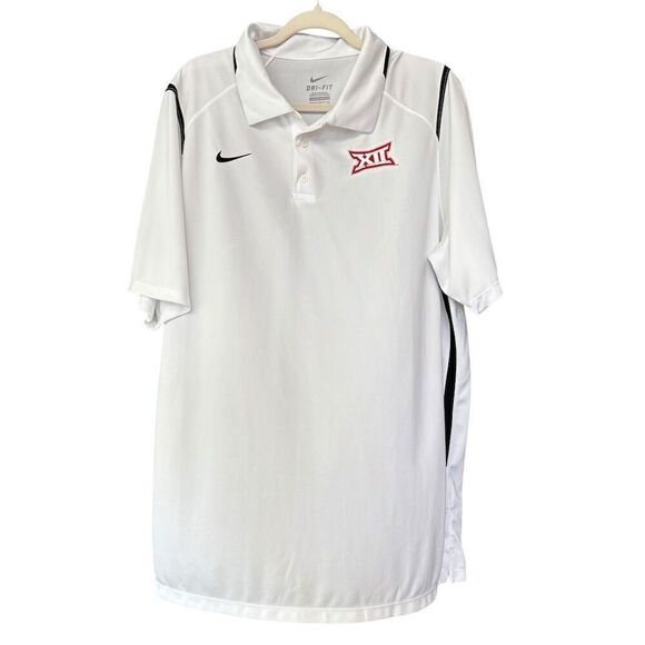 Nike Dri-Fit Men's XL White Polo Shirt Short Sleeve Big 12 Logo - Picture 1 of 5